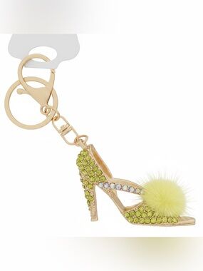Rhinestone Yellow Fur Pom High Heel Keychain or Bag Charm